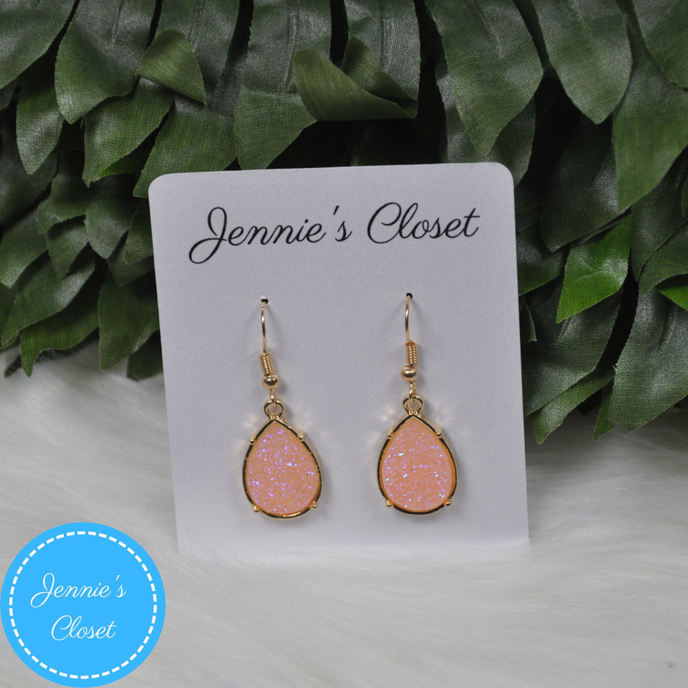 Pink Druzy Teardrop Dangle Fashion Earrings
